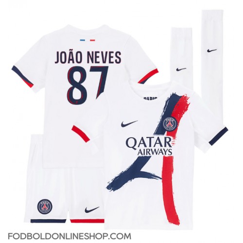 Paris Saint-Germain Joao Neves #87 Udebane Trøje Børn 2024-25 Kortærmet (+ Korte bukser)